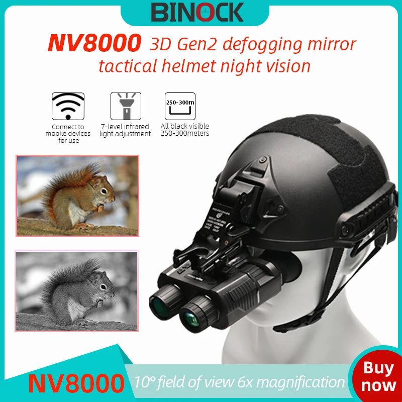 BINOCK NV8000 3D Gen2 defogging mirror tactical helmet night vision dual-screen binoculars HD night vision device for hunting