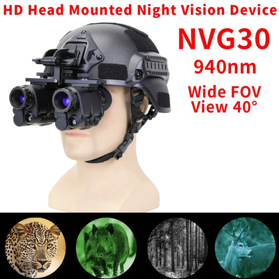 NVG30 Helmet Night Vision Monocular Scope Wide View 40° 940nm 1080P HD Infrared Digital Binoculars IP67 Hunting Telescope