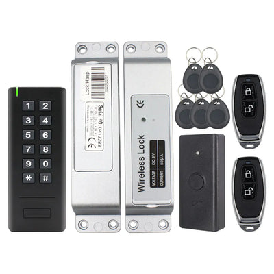 IP65 Waterproof 433Mhz Door Wireless Access Control System Bometrics RFID Keypad+Electric Lock+Exit Button+Remote Control Key