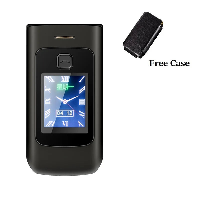 Free Case SOS Big Button Senior Cover Phone Basic Style Easy Use for Elderly 2G GSM Dual Screen Flip Cellphone Camera Torch