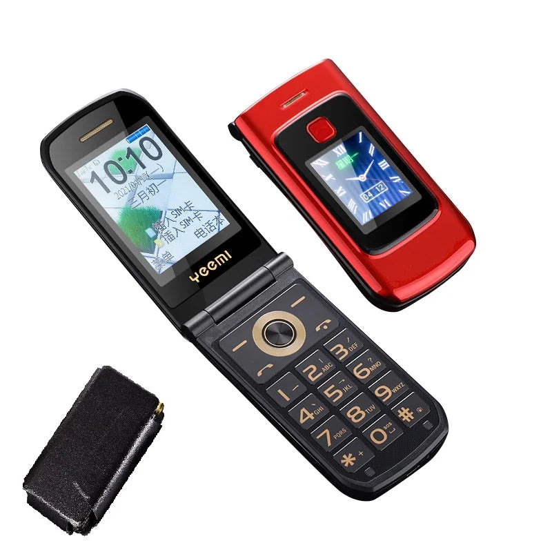 Free Case SOS Big Button Senior Cover Phone Basic Style Easy Use for Elderly 2G GSM Dual Screen Flip Cellphone Camera Torch