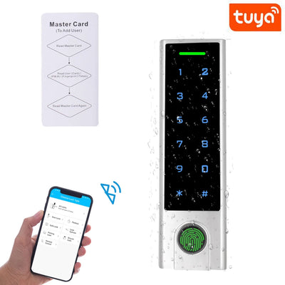 125Khz RFID Bluetooth Access Controller IP66 Waterproof Fingerprint Access Control Tuya APP Support Add Delete Users by APP