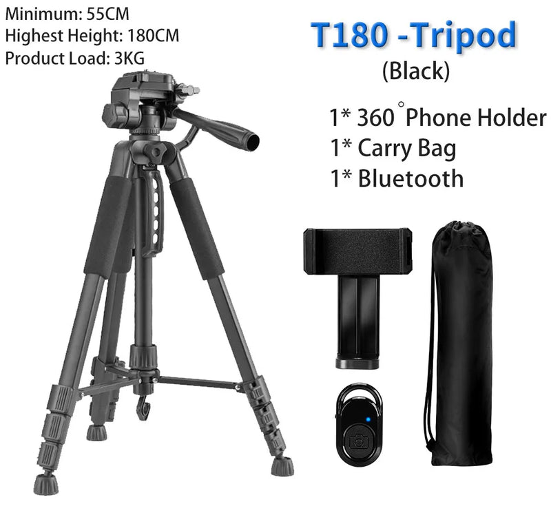 180cm Camera Tripod for Phone with Carry Bag Photography Mobile Phone Tripod with Bluetooth Remote for Video/DSLR/Canon