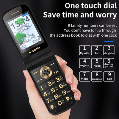 Free Case SOS Big Button Senior Cover Phone Basic Style Easy Use for Elderly 2G GSM Dual Screen Flip Cellphone Camera Torch