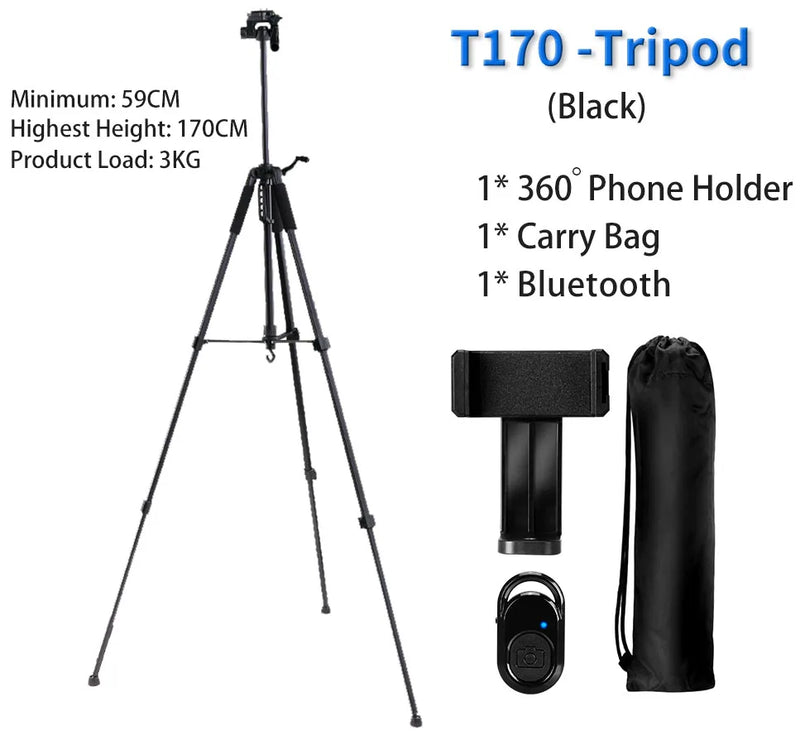 180cm Camera Tripod for Phone with Carry Bag Photography Mobile Phone Tripod with Bluetooth Remote for Video/DSLR/Canon