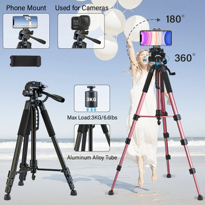 180cm Camera Tripod for Phone with Carry Bag Photography Mobile Phone Tripod with Bluetooth Remote for Video/DSLR/Canon