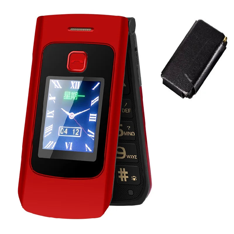 Free Case SOS Big Button Senior Cover Phone Basic Style Easy Use for Elderly 2G GSM Dual Screen Flip Cellphone Camera Torch