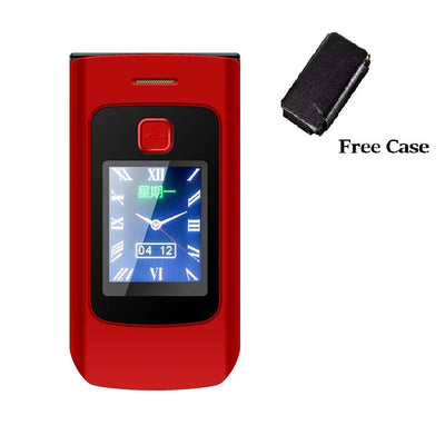 Free Case SOS Big Button Senior Cover Phone Basic Style Easy Use for Elderly 2G GSM Dual Screen Flip Cellphone Camera Torch