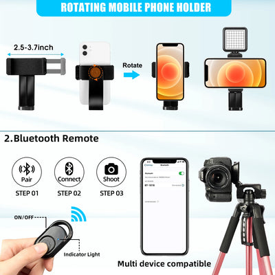 180cm Camera Tripod for Phone with Carry Bag Photography Mobile Phone Tripod with Bluetooth Remote for Video/DSLR/Canon