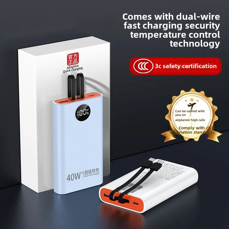 120W Super Fast Charging Mobile Power Bank, 20000mAh Power Bank with Built-in Cable, Suitable for Apple, Android, Huawei