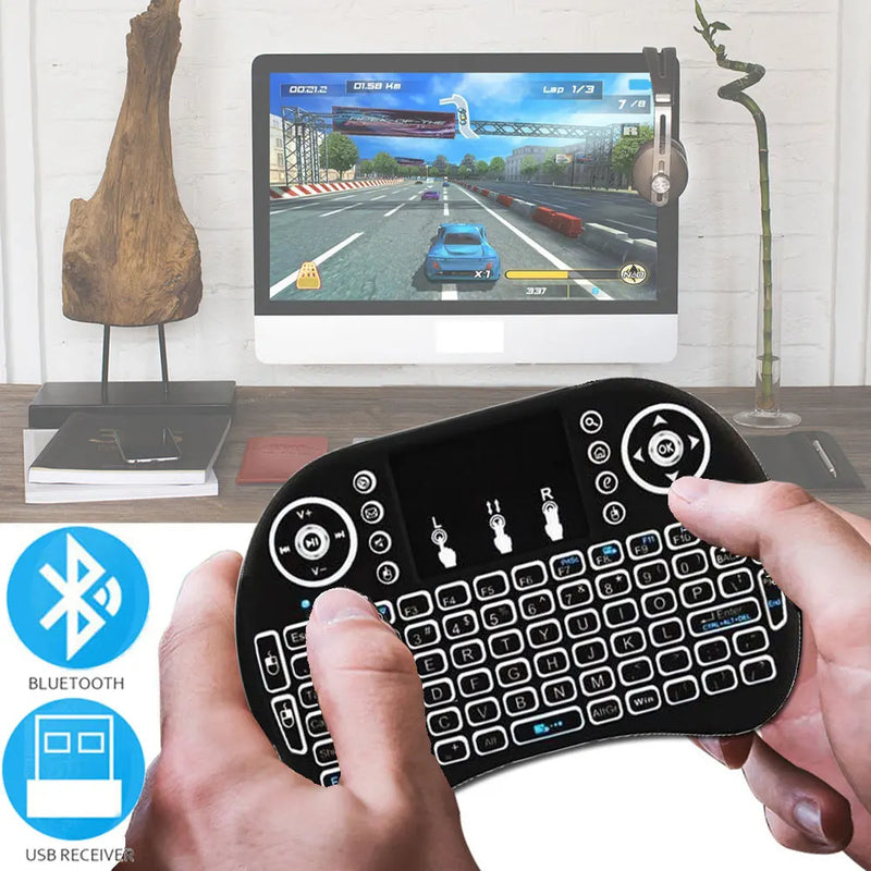 Bluetooth 2.4G  Colorful Backlight Russian Spanish Air Mouse Remote Touchpad for Android TV Box PC I8 Mini Wireless Keyboard