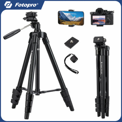 Fotopro DIGI3400 Camera Tripod 122CM Phone Tripod Stand with 3-Way Head Lightweight Portable Aluminum Travel Tripod for DSLR