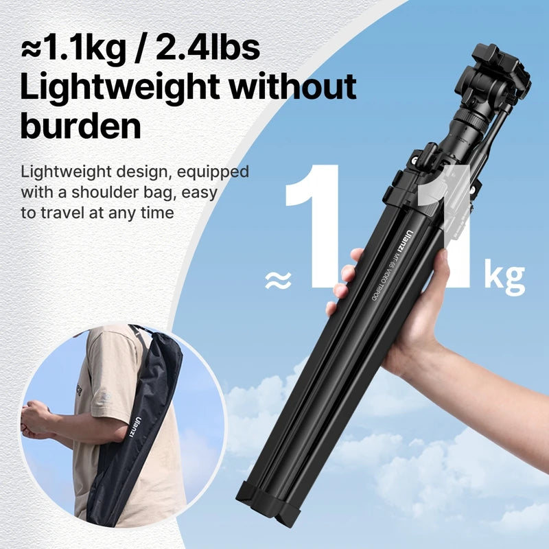 Ulanzi MT-65 1.76M 30M Bluetooth Remote Control Camera Tripod with Phone Holder Lightweight Tripod 360° Ballhead for Smartphone