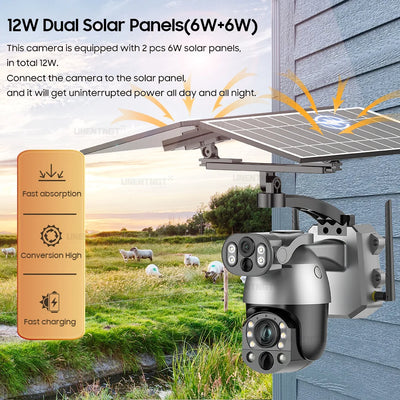 4K 4G SIM Solar Camera 10MP Dual Lens 50X Zoom Surveillance WIFI Outdoor PTZ Security Video Monitor Human Detection CCTV IP Cam