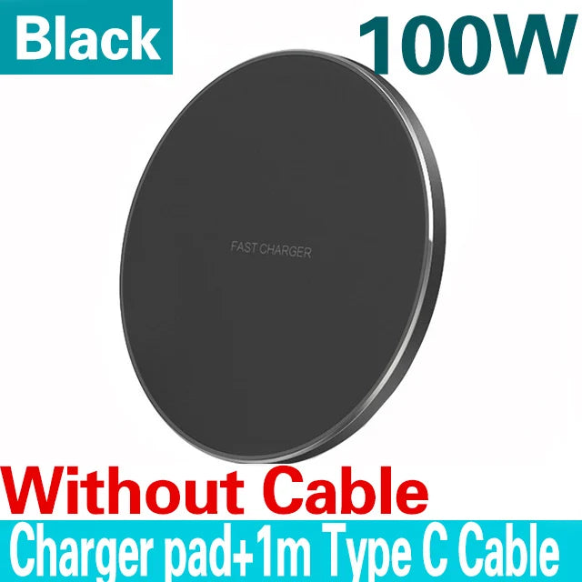 100W Fast Wireless Charger Pad for iPhone 15 14 13 12 11 Pro Max Samsung Galaxy S24 S23 S22 S20 Xiaomi Wireless Charging Station