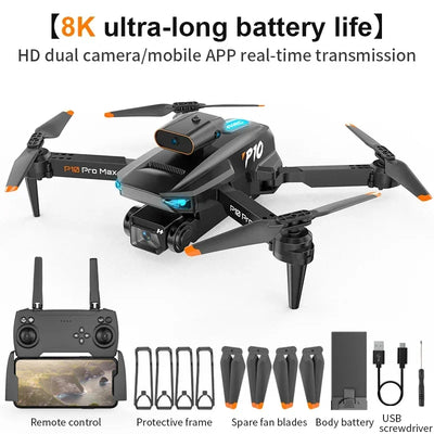 P10 Pro Drone Comes With High-Definition Camera 8k WiFi FPV High-Definition Dual Folding RC Quadcopter Height Maintainer Toys