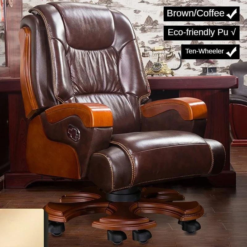 European Style Leather Back Office Chairs Rotating Home Office Recliner Designer Retro Boss Gaming Chair for Office Furniture