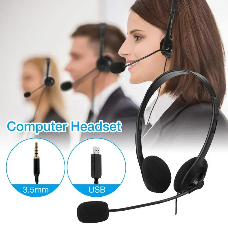 3.5mm Wired Headphones With Noise Cancelling Mic Universal Stereo Headset Adjustable Headband Helmet For PC Laptop Computer