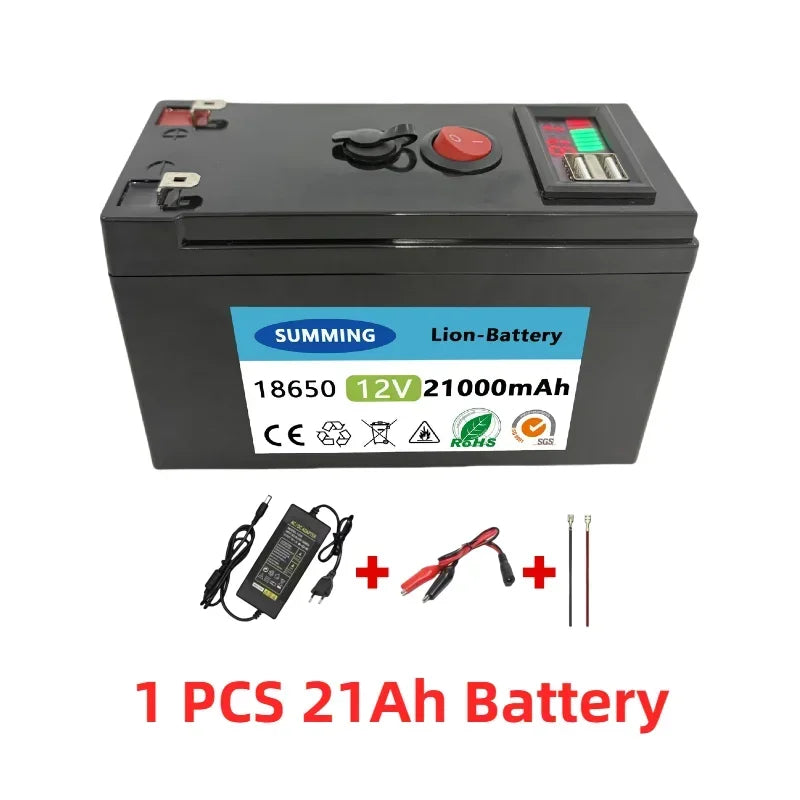 2025 New Rechargeable 18650 Lithium Battery 12V 210Ah NUMMING Battery Built-in 5V 2.1A USB Android Apple Port 12.6V 3A Charger