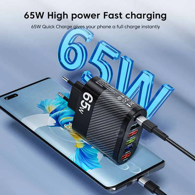 65W 5Ports USB Charger PD Charging Adapter For Xiaomi iPhone 13 Samsung Mobile Phone Plug Charging QC 3.0 Wall Charger