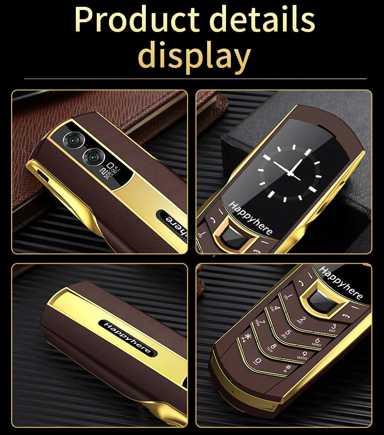 New Unlock V8 Bar Luxury Metal Handmade Phone Quad band Dual Sim Leather case Bluetooth FM Radio Push-button mobile phone