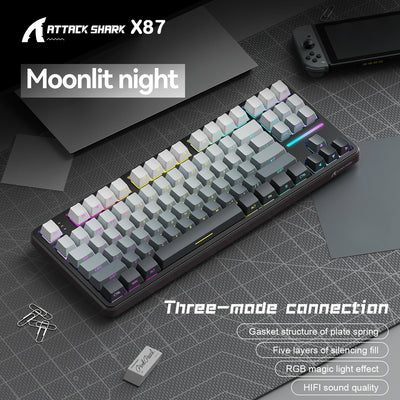 Attack Shark X87 Wireless Gaming Keyboard, Gasket, RGB Backlit, Hot-Swap, 3-Mode Connectivity, Large Battery, Compact TKL Layout