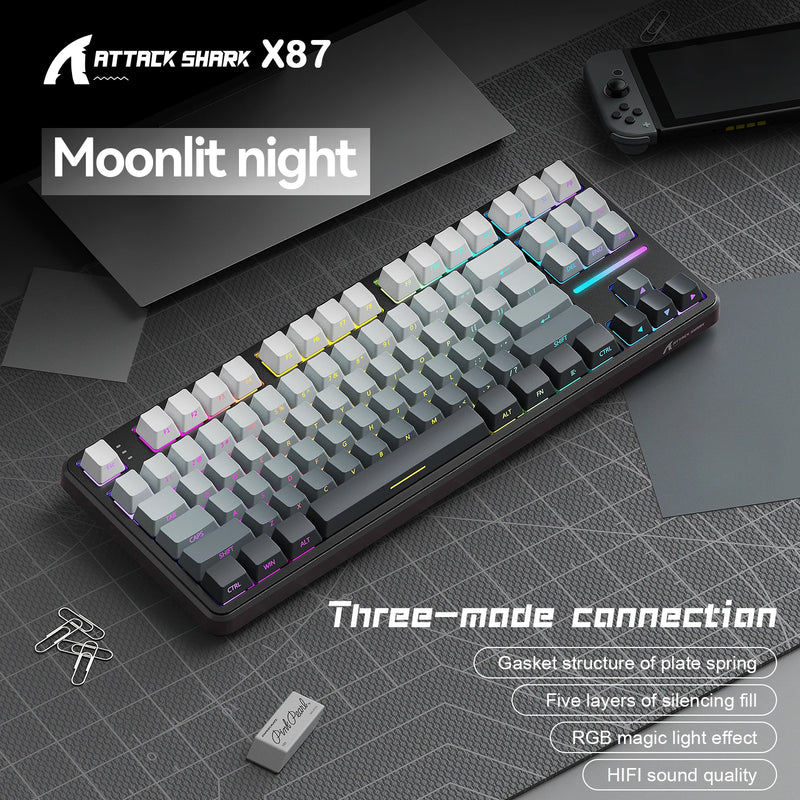 Attack Shark X87 Wireless Gaming Keyboard, Gasket, RGB Backlit, Hot-Swap, 3-Mode Connectivity, Large Battery, Compact TKL Layout