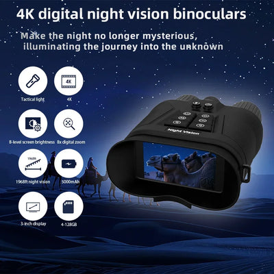 4K Night Vision Binoculars for Adults Infrared Night Vision Goggles With Tactical Flashlight 8X Digital Zoom 600m Night Vision