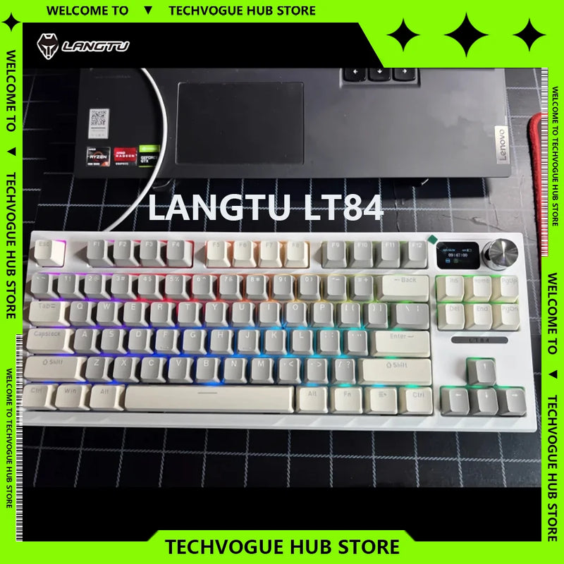 Langtu Lt84 3Mode 2.4g Bluetooth Green Axis Keyboard Mechanical Keyboard Wireless Game Wired Gaming Accessories Customized Gifts