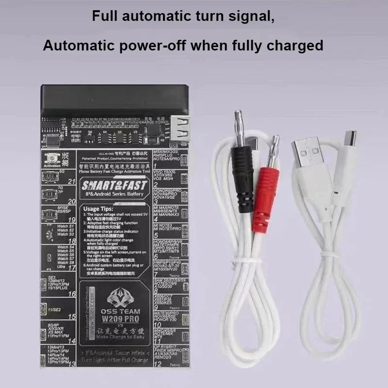 OSS W209 PRO V9 Battery Activation Charge Board For iPhone6-15 Pro Max Huawei Android Phone Intelligent Quick Charging Tester