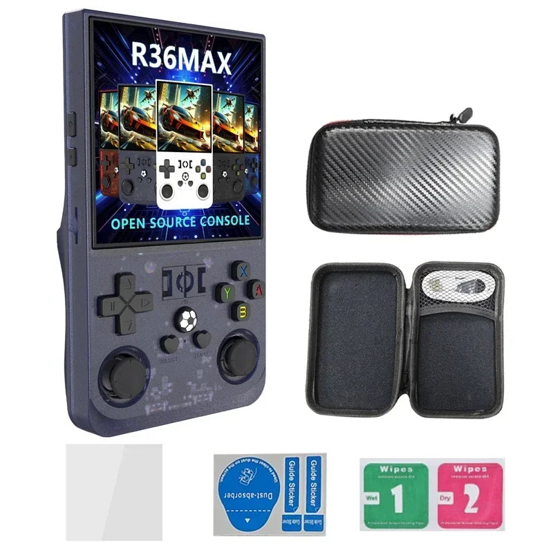 R36MAX 128G Retro Handheld Game Console Linux System 4.0 Inch IPS Screen Portable Video Player Dual Joystick 64G Games Kids Gift