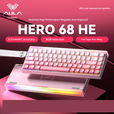 NEW AULA HERO 68he Magnetic Switch Mechanical Keyboard Wired 8K Return Hot Swap Customization 0.01mm RT E-sports Gaming Keyboard