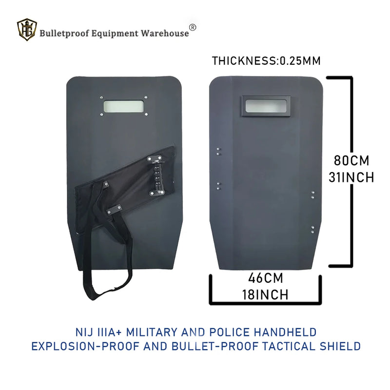 Lightweight ISO Ultra-Light Steel NIJ IIIA+ 46X80CM Large Area Explosion-Proof And Bulletproof Law Enforcement Tactical Shield