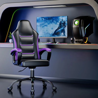 Purple Big and Tall Ergonomic Computer Gaming Chair - Computer Gaming Chairs with PU Leather Lumbar Support Desk gaming Cat ears