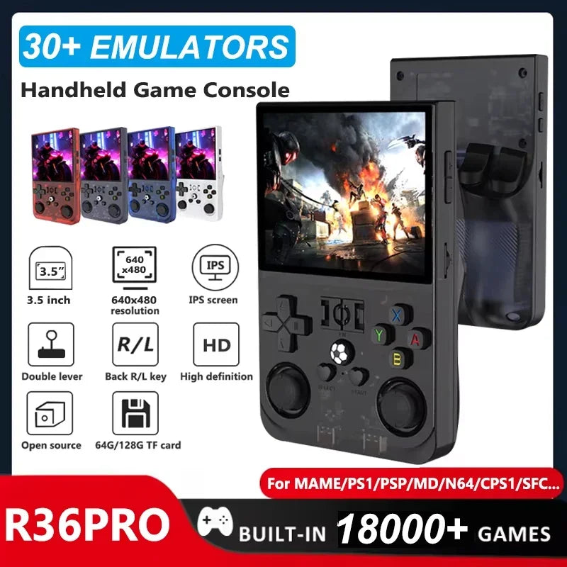 R36PRO Retro Handheld Game Console 3.5 Inch IPS Screen Dual Joystick Video Player Emulators for PS1/PSP/N64/MAME Pocket Games