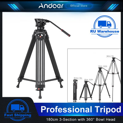 Andoer Professional Camera Tripod Stand Photography 180cm with with 360° Panorama Fluid Hydraulic Bowl Head for DSLR Cameras