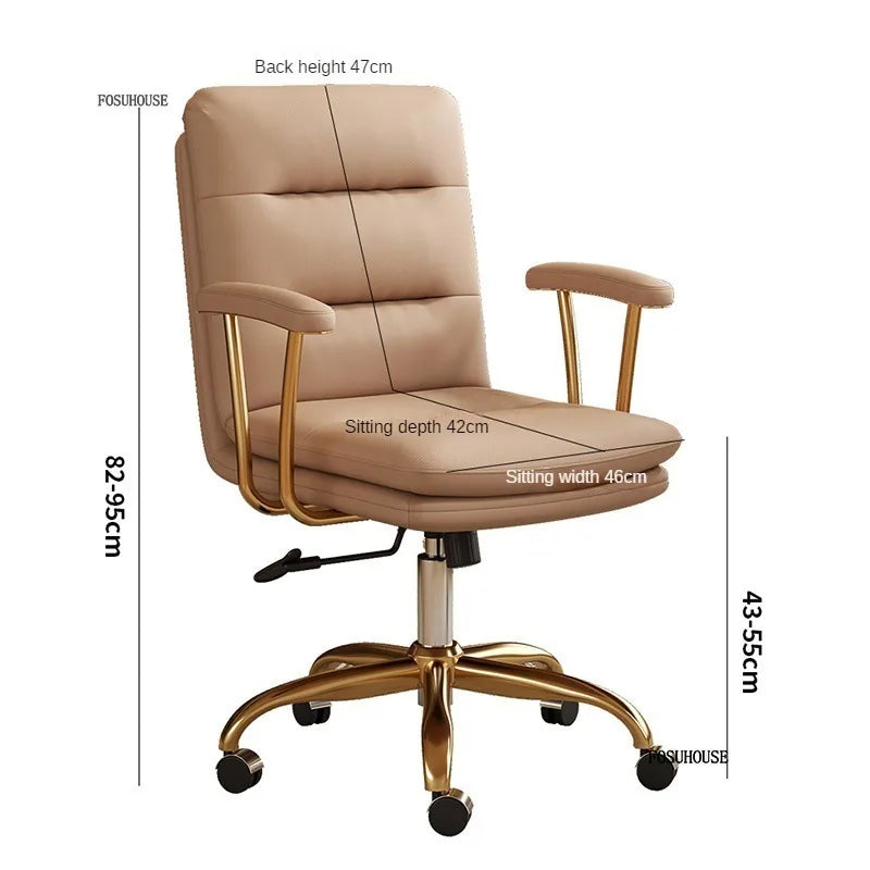 Italian Leather Office Chairs Office Meeting Computer Chair Light Luxury Designer Backrest Armrest Home Bedroom Gaming Chair