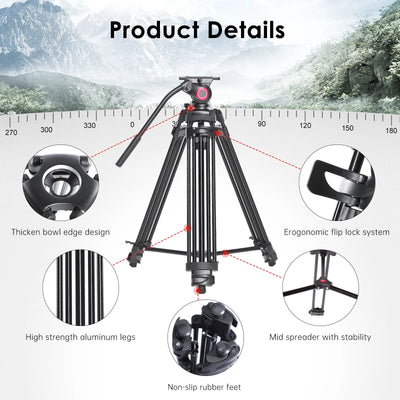 miliboo Heavy Duty Tripod for Camera Video Tripod with Fluid Head Aluminum Camera Tripod for DSLR,Maxload 22lbs with Tripod Bag