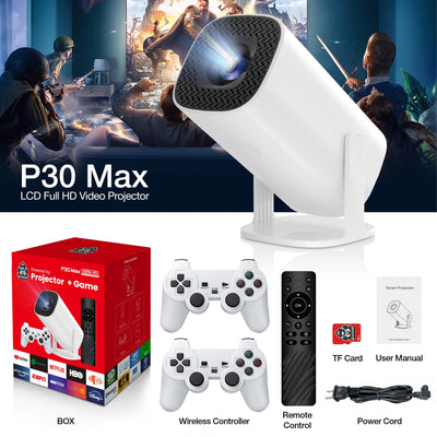 Salange P30 Max Projector HD 1080P Android 11 Proyector Video Game Console With 2 Wireless Game Controllers Built-in 3000 Games