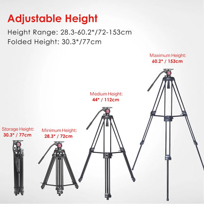 miliboo Heavy Duty Tripod for Camera Video Tripod with Fluid Head Aluminum Camera Tripod for DSLR,Maxload 22lbs with Tripod Bag