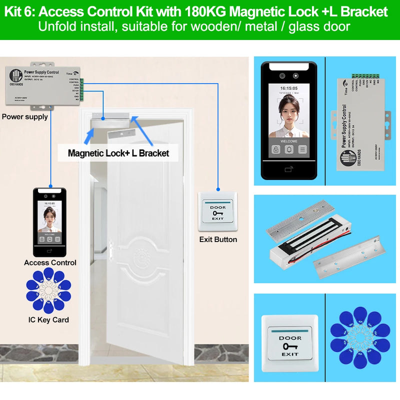 Face Recognition Access Control System Kits door Employee Attendance Reader 5Inch Dynamic Facial Waterproof RFID Password