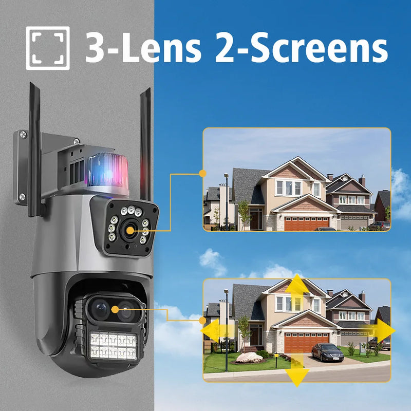 9MP Three Lens 8X PTZ Zoom Outdoor Security Light Alarm 6K Video Surveillance WiFi IP PTZ CCTV Network ICsee PTZ Control Camera