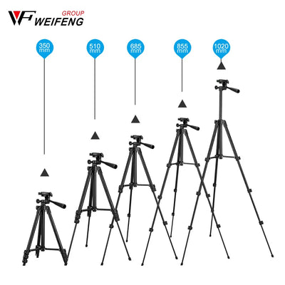 WEIFENG Black / Silver Lightweight Tripod Portable Selfie Video Photo Shooting Tripod for Mirrorless Camera Phone Photography