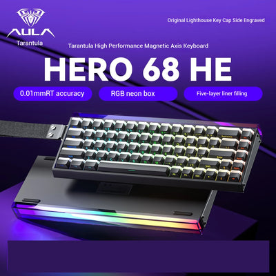 NEW AULA HERO 68he Magnetic Switch Mechanical Keyboard Wired 8K Return Hot Swap Customization 0.01mm RT E-sports Gaming Keyboard