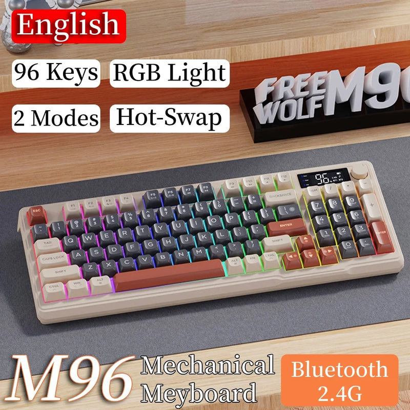 M96 Bluetooth Wireless Keyboard Desk 2.4G Mechanical Keyboard Dual Mode Connection Digital Display Pc Gamer Keyboard RGB Light