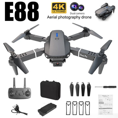 E88 Drone WiFi FPV RC Drones with Dual Pro 4K HD Camera Wide-Angle Remote Control Video Quadcopter Toy E88pro Drones E88