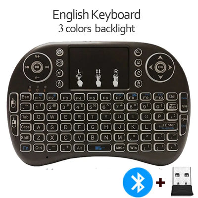 Bluetooth 2.4G  Colorful Backlight Russian Spanish Air Mouse Remote Touchpad for Android TV Box PC I8 Mini Wireless Keyboard