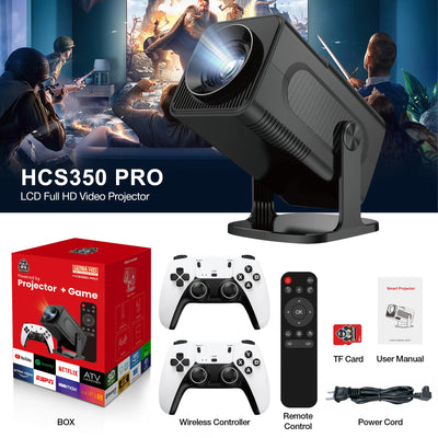 Salange HCS350 Pro Projector Include 2 Wireless Controllers 30000+ Games Support 4K 1080P Android11 for Cinema Outdoor Proyector