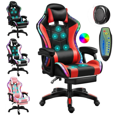 Free Sample Reclining Leather sedia RGB Racing Gamer Gaming Chair With Footrest And Massage