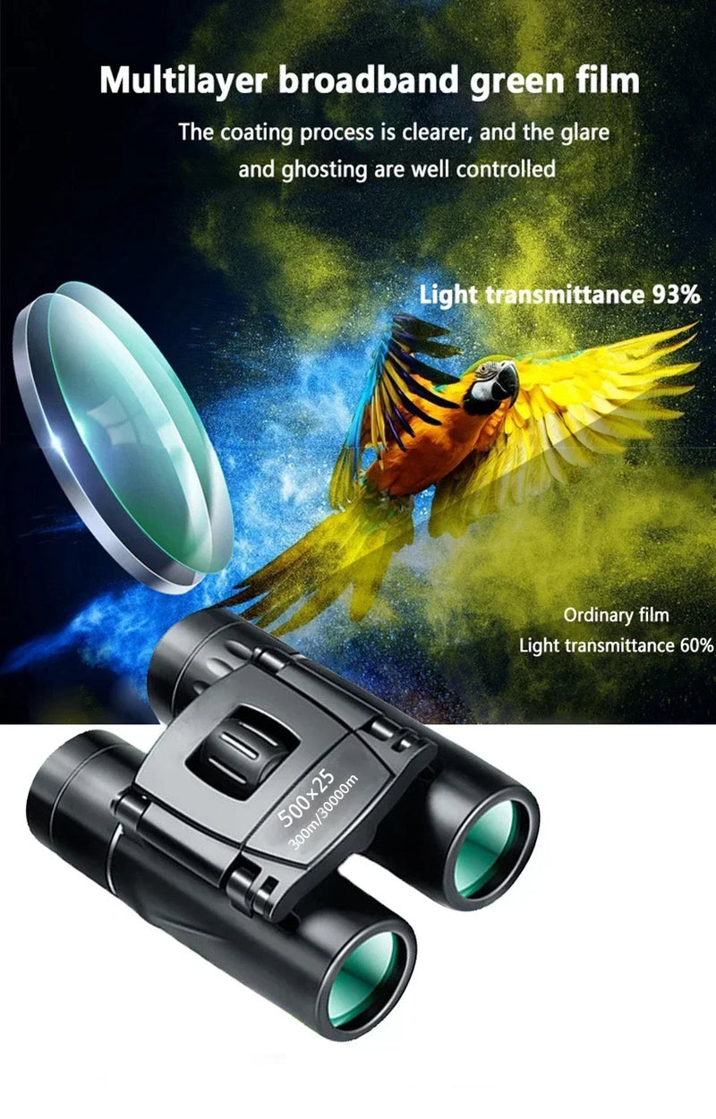 Mini Portable Zoom HD Telescope, Powerful Binoculars, 500x25 Folding Long Range, Low Light Night Vision, Professional